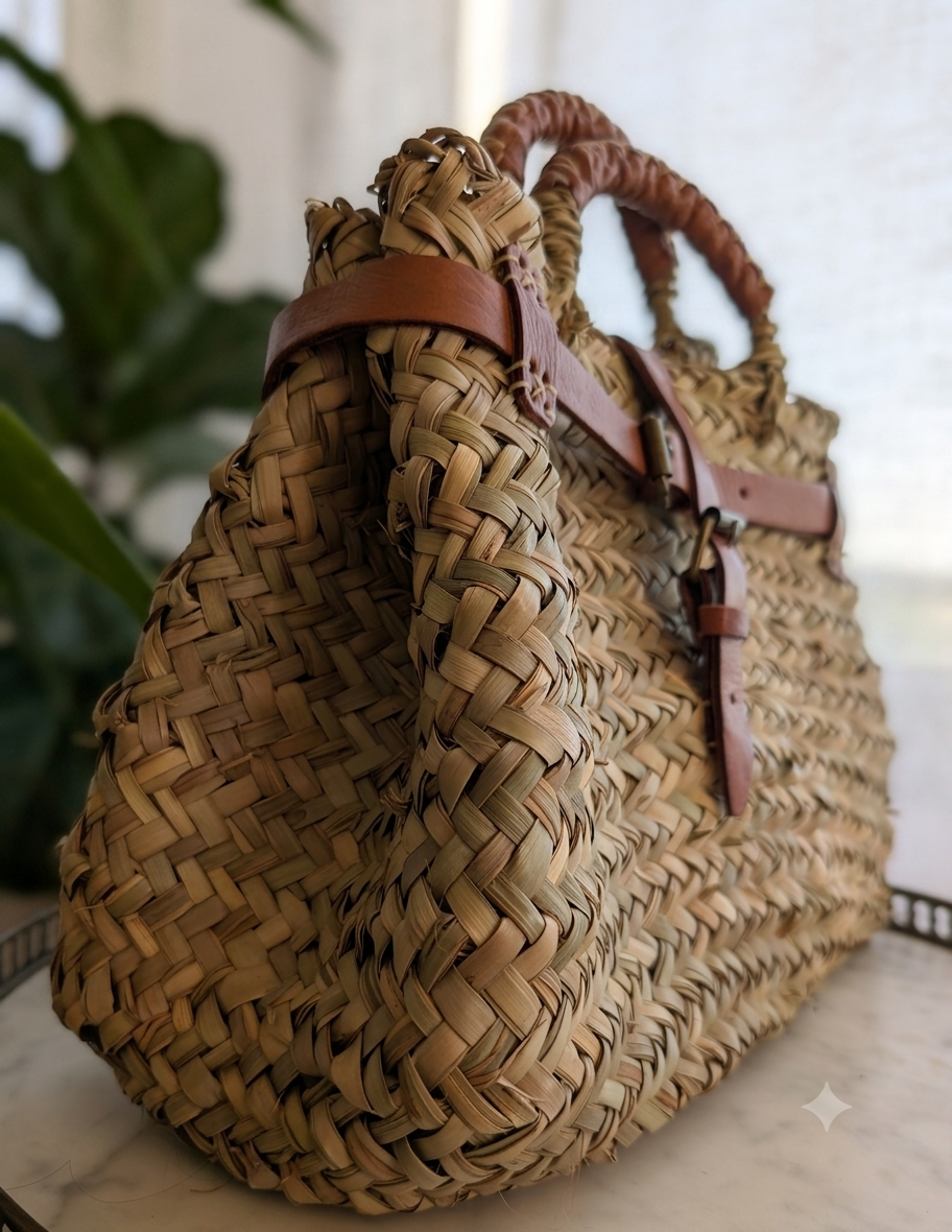sac paille et cuir grand modèle
