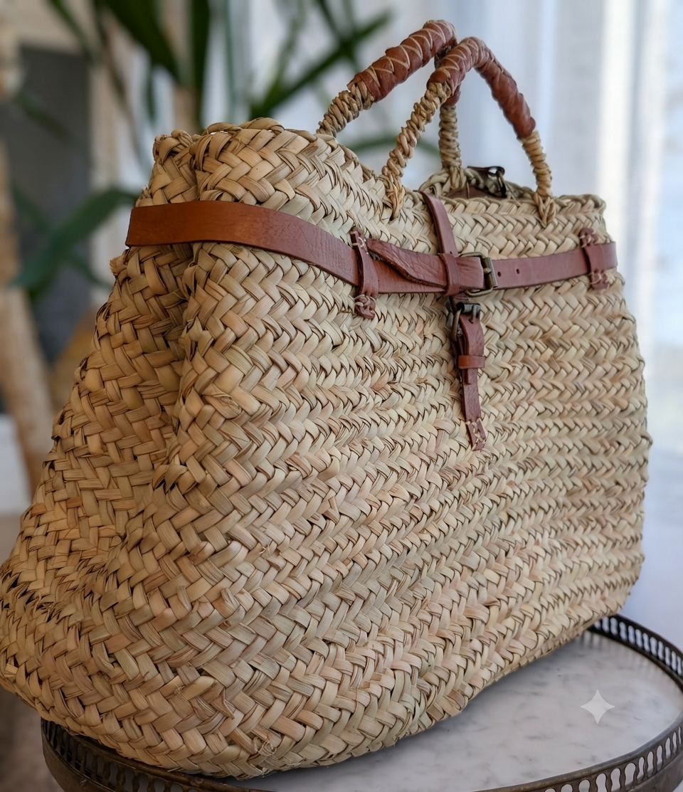 anse cuir tressé sac boîte paille fait main